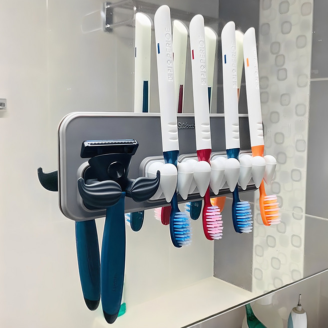 실리바스 실리콘 흡착 패밀리 면도기걸이 1구 + 칫솔걸이 4구 세트 A, 혼합색상, 1세트