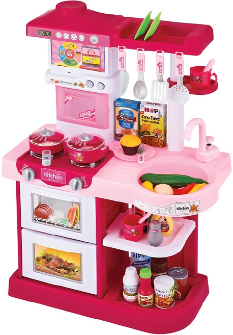 키즈팡팡 터치스크린 물이 나오는 주방놀이, 분홍색, 1개