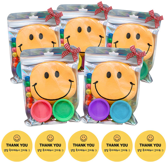 동전지갑 플레이도우 클레이구디백 어린이집 생일선물+스티커 세트, 혼합색상, 5세트