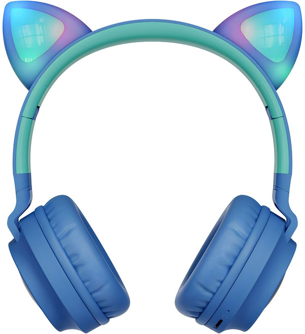 디알고 블루투스 LED 고양이 키즈 헤드폰, 블루, DRGO-BH028K
