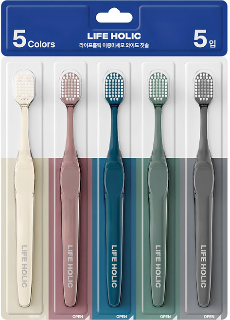 라이프홀릭 이중미세모 와이드 칫솔, 5개입, 1세트