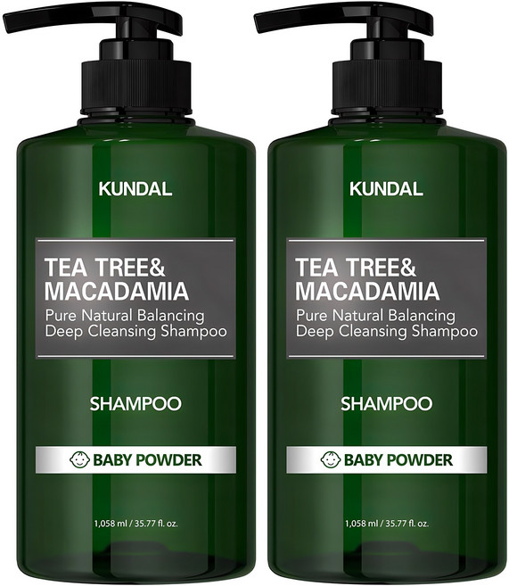 쿤달 티트리 앤 마카다미아 딥 클렌징 샴푸 베이비파우더향, 1.058L, 2개