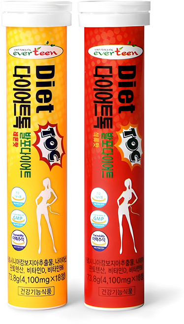 에버틴 다이어트톡 발포다이어트 가르니시아 레몬맛 + 석류맛, 1세트, 18정