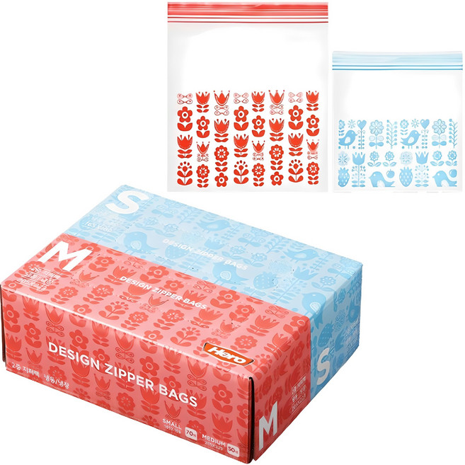 헤로지퍼백 디자인 지퍼백 소형 70매 + 중형 50매, 혼합, 1개, 1세트