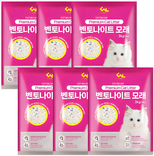 씨엔앨라이프 응고형 벤토나이트 고양이 모래, 4L, 3kg, 6개, 오리지널