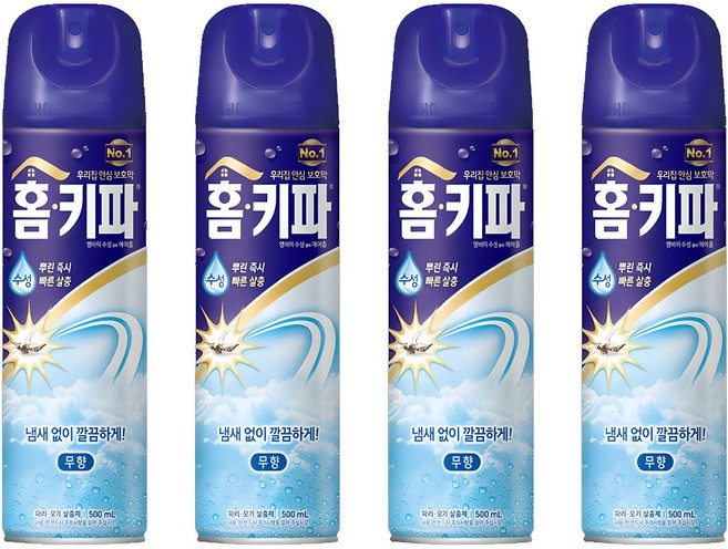 홈키파 에어졸 무향 모기 파리 살충제, 500ml, 4개