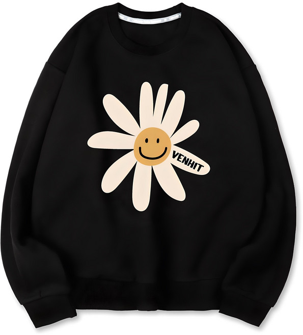 VENHIT 微笑花朵圖案寬鬆棉質長袖上衣