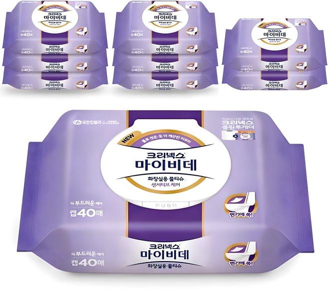 마이비데 센서티브케어 비데티슈 캡형, 55g, 40매, 9개