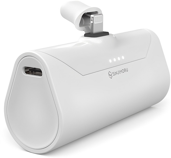 신지모루 포터블 미니 보조배터리 + C타입 케이블, 8핀, 화이트