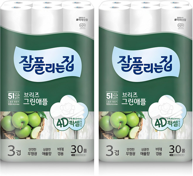 잘풀리는집 브리즈 그린애플 3겹 화장지, 25m, 30개입, 2개