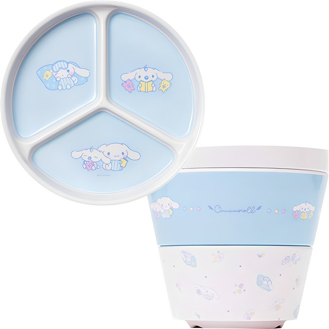데이니즈 산리오 캐릭터즈 1인 식기 세트 3종, 시나모롤, 나눔접시 + 대접 + 공기, 1개