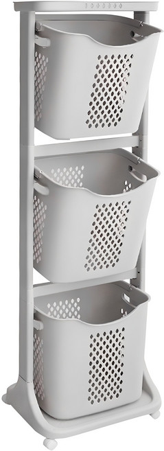 VER 3 대용량 트롤리 뉴 스윙 3단 빨래바구니, 그레이