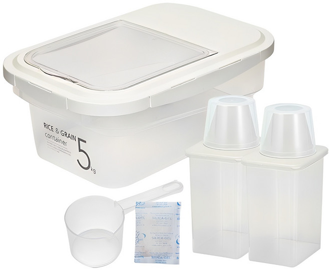 씨밀렉스 라이스키퍼 5kg + 잡곡통 950ml 2개 +제습제 + 계량컵, 투명아이보리, 1세트