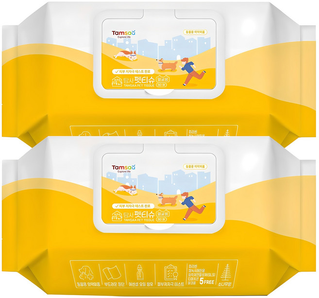 탐사 동물용의약외품 얼굴용 펫티슈, 80개입, 2개