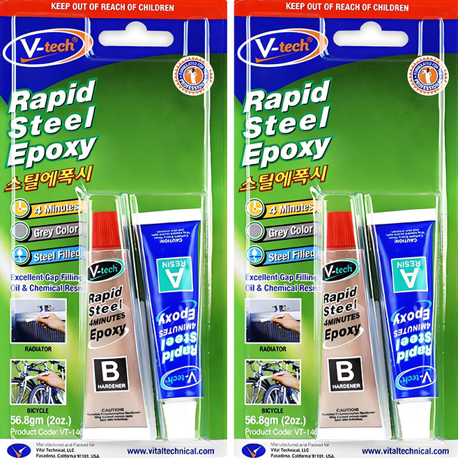 Vtech 금속 접착제 스틸 에폭시, 2개