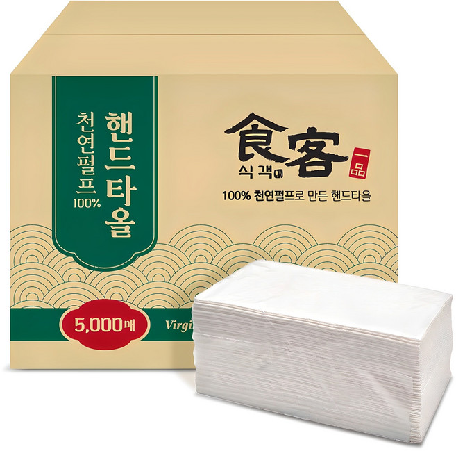 식객 천연펄프 일회용 핸드타올 2겹, 5000매, 1개