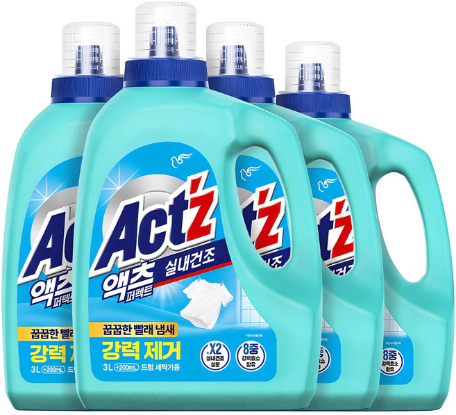 액츠 퍼펙트 실내건조 드럼용 액상세제 본품, 3.2L, 4개