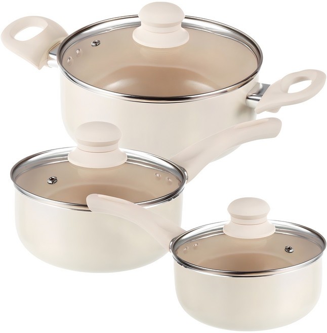 탐사 세라믹 코팅 냄비 3종 세트 (인덕션 사용 가능) [국내 생산], 크림화이트, 편수 냄비 16cm + 편수 냄비 18cm + 양수 냄비 20cm, 1세트