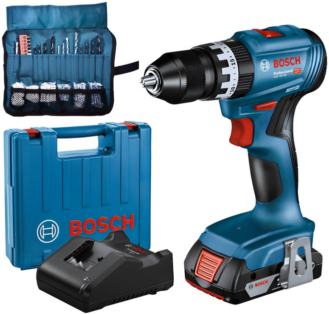 보쉬 18V 충전 전동드릴 GSB 18V-45 + 100PCS 엑세사리 세트, 1세트