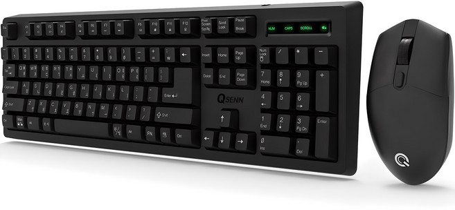 큐센 무선 키보드 + 마우스 + 키스킨 세트, MK450, 블랙, 일반형