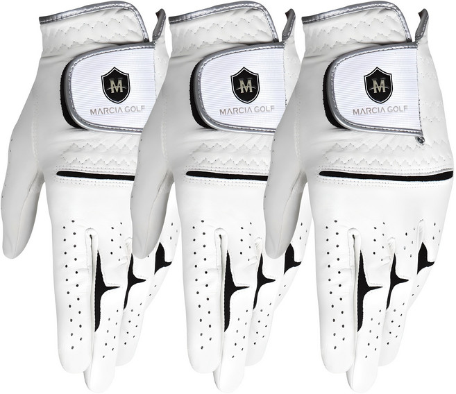 마르시아 남성용 올양피 골프장갑 왼손용, 화이트, 3개