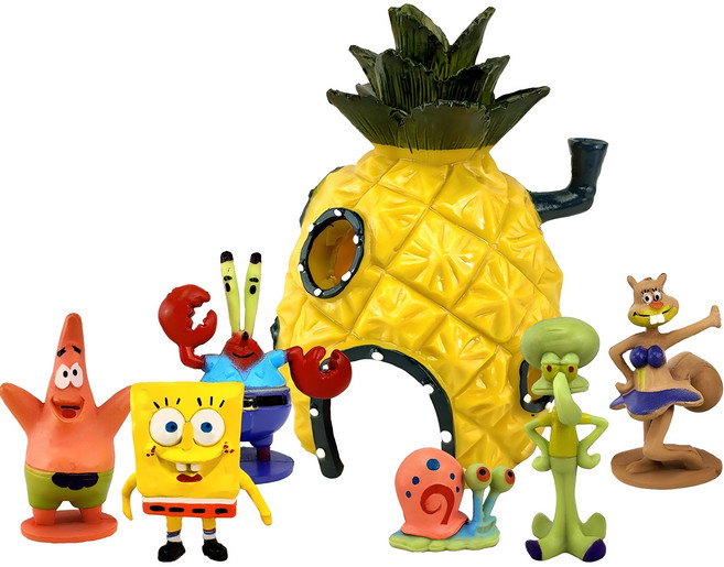 모비딕 스폰지밥 파인애플 하우스 미니 어항 피규어 7종 세트, 1세트