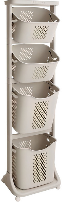 VER 4 대용량 트롤리 뉴 스윙 4단 빨래바구니, 베이지