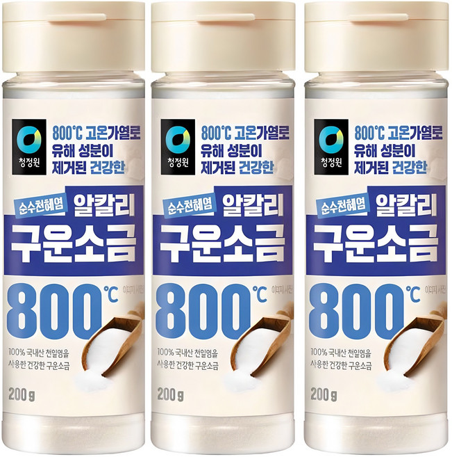 청정원 순수천혜염 알칼리 구운소금, 200g, 3개