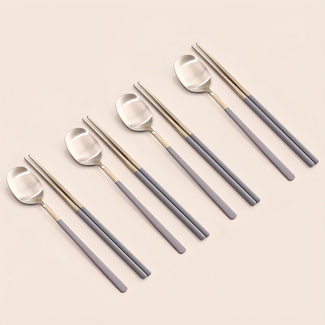 달팽이리빙 퀴진드마망 순수 4인 커트러리, 그레이, 숟가락 4p + 젓가락 4p, 1세트