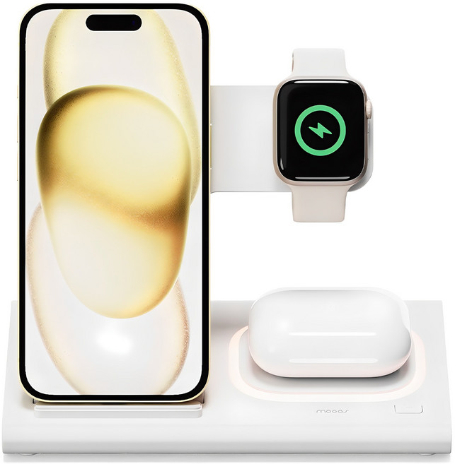 무아스 플랫스퀘어 3in1 고속 무선충전 무드등 거치대 23W 애플워치 버전, 화이트, 1개