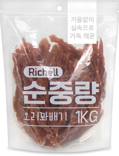 리첼 강아지 순중량 건조간식, 오리꽈배기, 1kg, 1개
