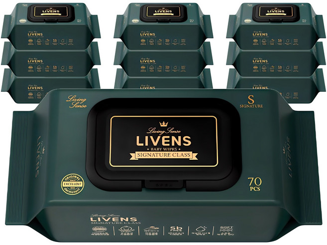 리벤스 시그니처 도톰한 저자극 아기 물티슈 캡형, 75g, 70매, 10개