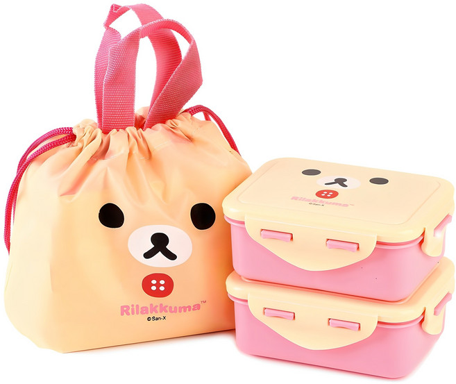 리락쿠마 아동용 사각 밀폐 2단 도시락, 코리락 아이보리, 1세트
