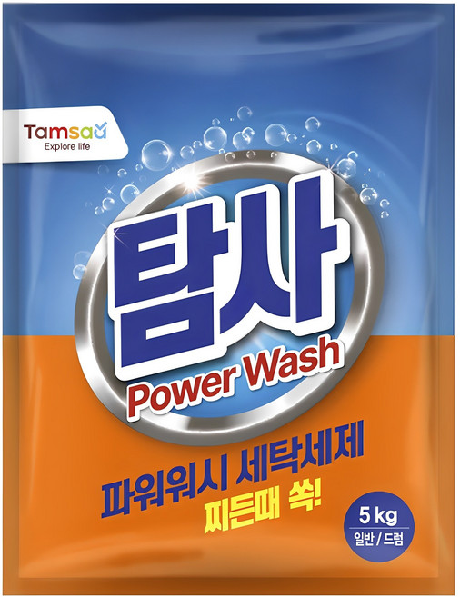탐사 찬물에서도 강한 파워워시 일반드럼 겸용 분말 세제 리필, 5kg, 1개