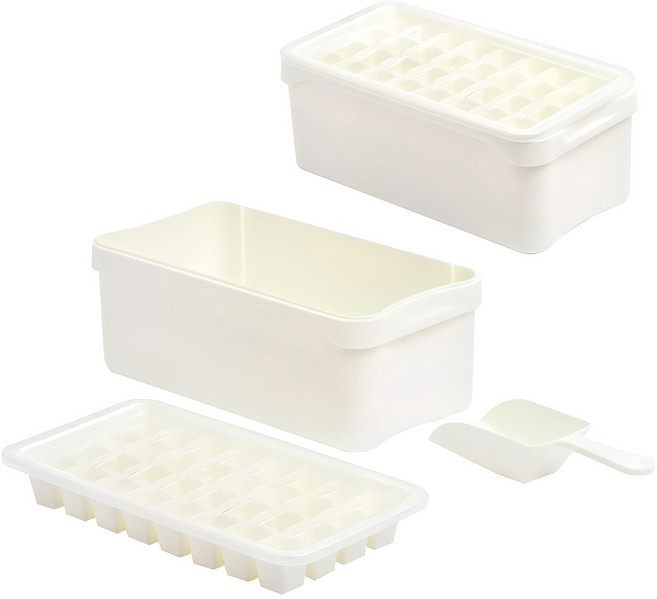 채움리빙 아이스 컨테이너 얼음통+스푼+얼음틀, 화이트, 2개