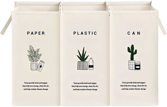 리프에디션 반전매력 재활용 분리수거함 3P, 크림아이보리