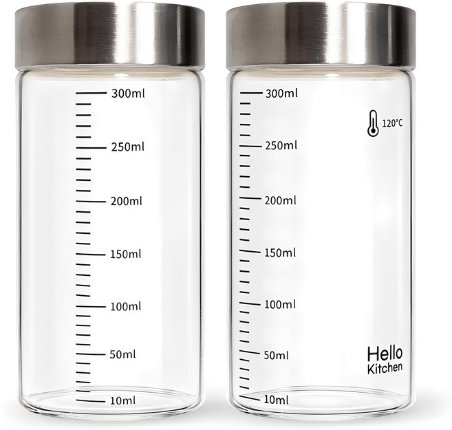 헬로키친 내열유리 눈금 유리병, 300ml, 2개