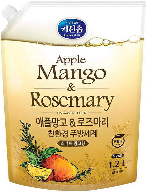 키친솝 애플망고 & 로즈마리 친환경 주방세제, 1.2L, 1개