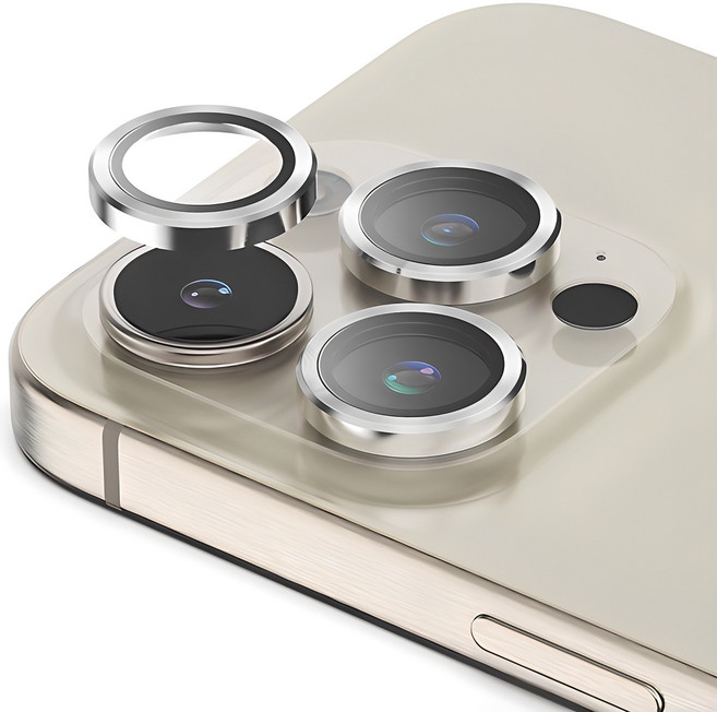 신지모루 AR 빛번짐방지 메탈 프레임 링 휴대폰 카메라 렌즈 강화유리 액정보호필름 실버, 1개