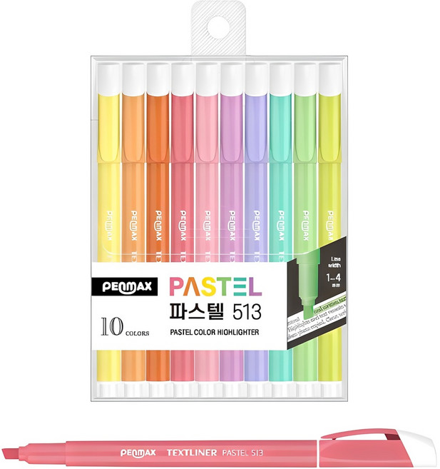 펜맥스 N형 파스텔 513 형광펜 10색 세트, 혼합색상, 1세트