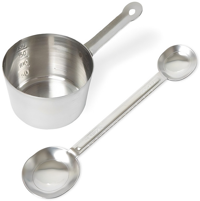 칼백화점 스테인리스 계량컵 + 눈금 양쪽 계량스푼 세트, 200ml, 1세트