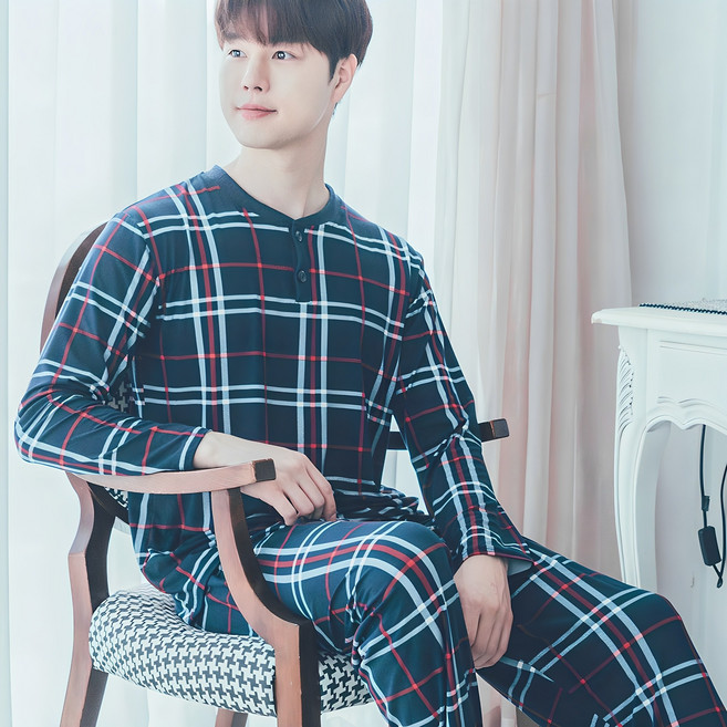 디에스도씨 남성용 피치기모 긴팔 잠옷 상하의 세트