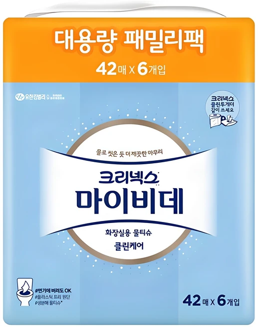 크리넥스 마이비데 화장실용 비데티슈, 55g, 42매, 6개 - 쿠팡