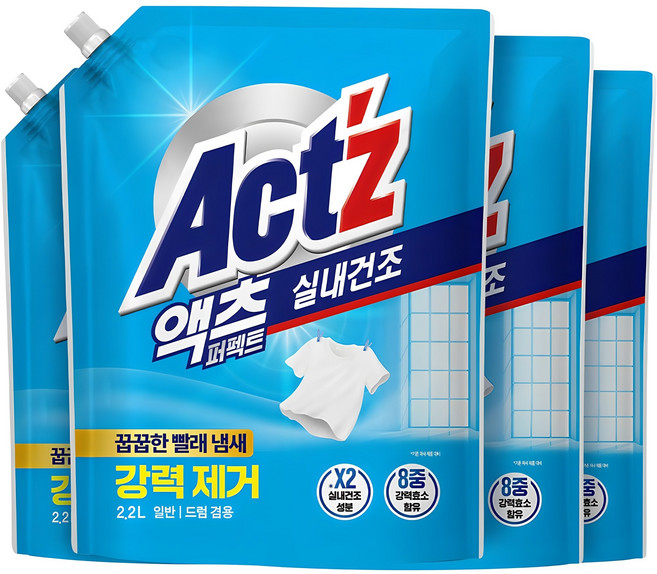 액츠 퍼펙트 실내건조 액상세제 리필, 2.2L, 4개