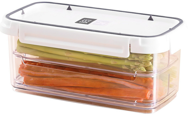 수납이야기 스카이락 밀폐용기 와이드 2호 + 직사각형 인케이스 4칸 세트, 1개, 1.6L