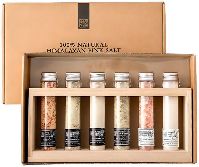 쌩스네이처 히말라야 핑크솔트 바이알 6종 + 우드 트레이 세트, 495g, 1세트