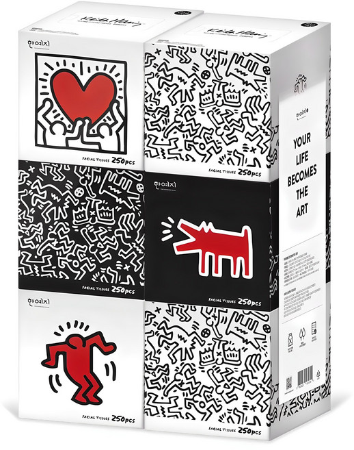 한예지 키스해링 오리지널 천연펄프 미용티슈 2겹, 250매, 6개