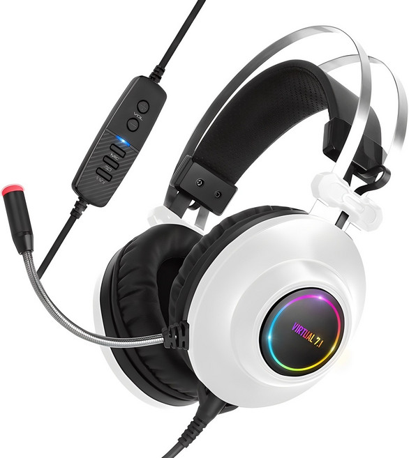 앱코 HACKER 가상 7.1 RGB 진동 노이즈 캔슬링 마이크 3D 초경량 게이밍 헤드셋, N550, 화이트