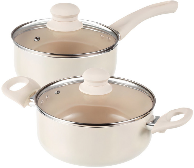 탐사 세라믹 코팅 냄비 2종 세트 (인덕션 사용 가능) [국내 생산], 크림화이트, 편수 냄비 16cm + 양수 냄비 20cm, 1개