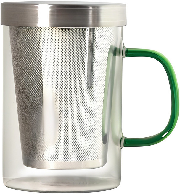티도요 스텐 보르실리케이트 차망 티 머그컵 450ml, 그린, 1개